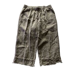 John Mark Wmn’s 1X Linen Pants Fringe Ankle Vacation Coastal‎ Lagenlook